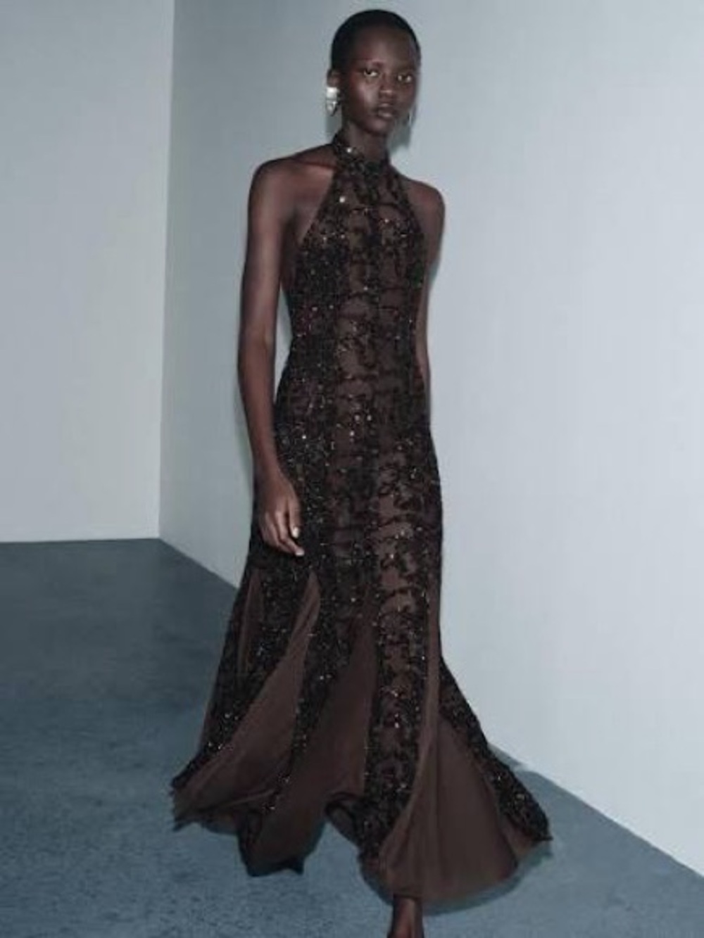 Zara Brown Elegant Black Halter Holiday Evening Dress